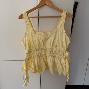 Chic Yellow Sleeveless Top with Lace Details